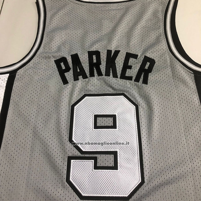 Maglia San Antonio Spurs Tony Parker #9 Hall Of Fame Mitchell & Ness 2001 Grigio